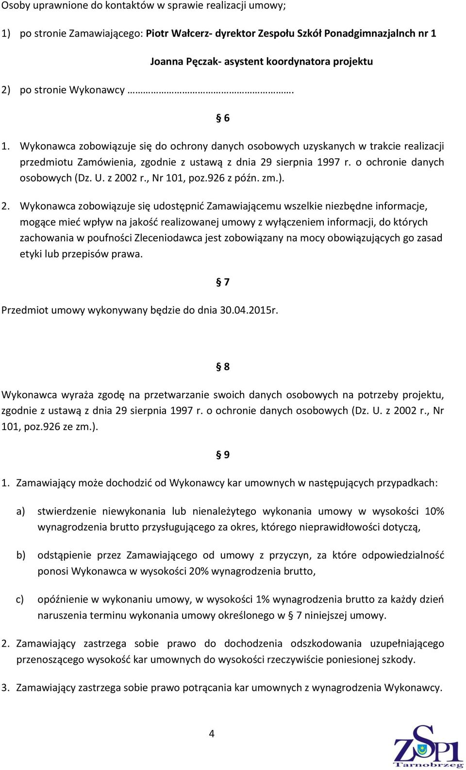 o ochronie danych osobowych (Dz. U. z 20