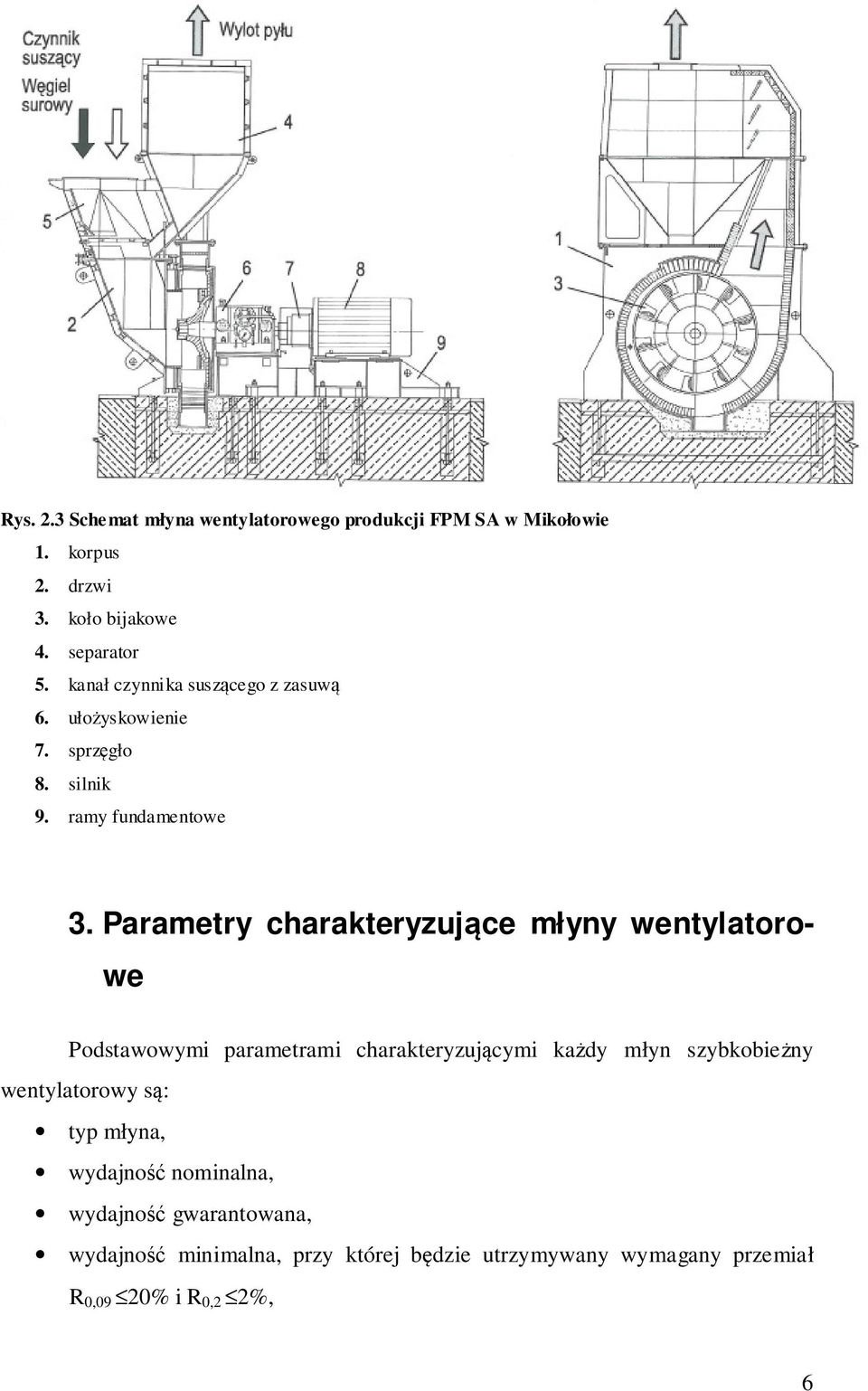 Parametry charakteryzujące młyny wentylatorowe Podstawowymi parametrami charakteryzującymi każdy młyn szybkobieżny