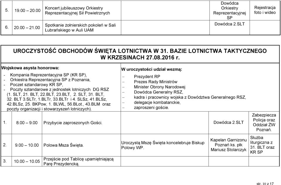 SLT Rejestracja foto i wideo UROCZYSTOŚĆ OBCHODÓW ŚWIĘTA LOTNICTWA W 31. BAZIE LOTNICTWA TAKTYCZNEGO W KRZESINACH 27.08.2016 r.