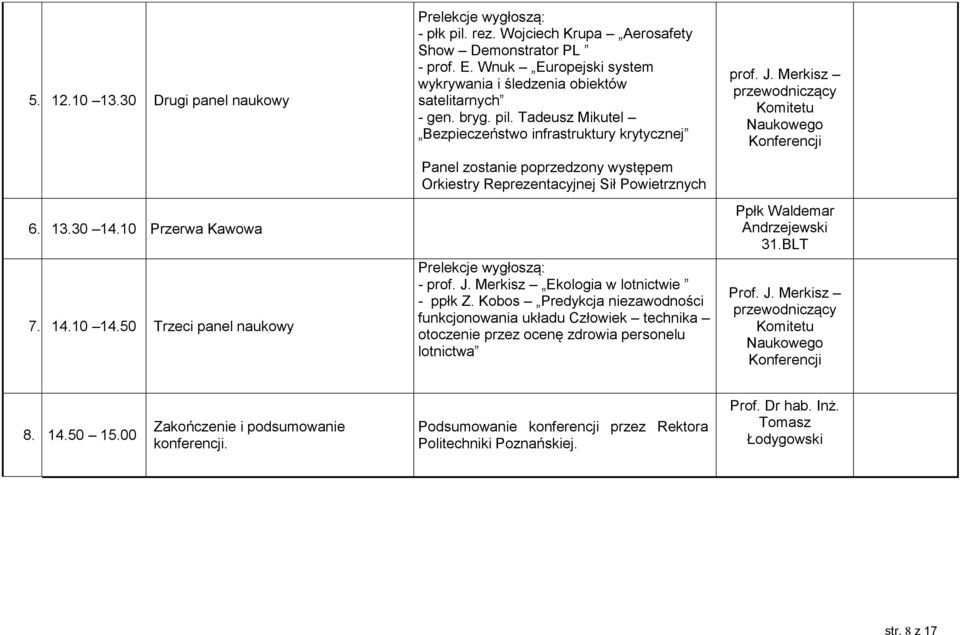 Tadeusz Mikutel Bezpieczeństwo infrastruktury krytycznej Panel zostanie poprzedzony występem Orkiestry Reprezentacyjnej Sił Powietrznych Prelekcje wygłoszą: - prof. J.