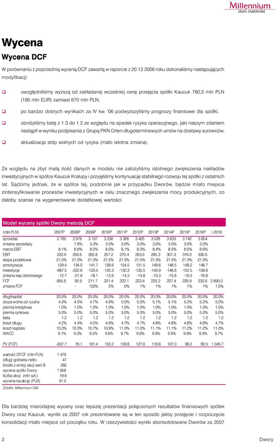 za IV kw. '06 podwyższyliśmy prognozy finansowe dla spółki, obniżyliśmy betę z 1.3 do 1.