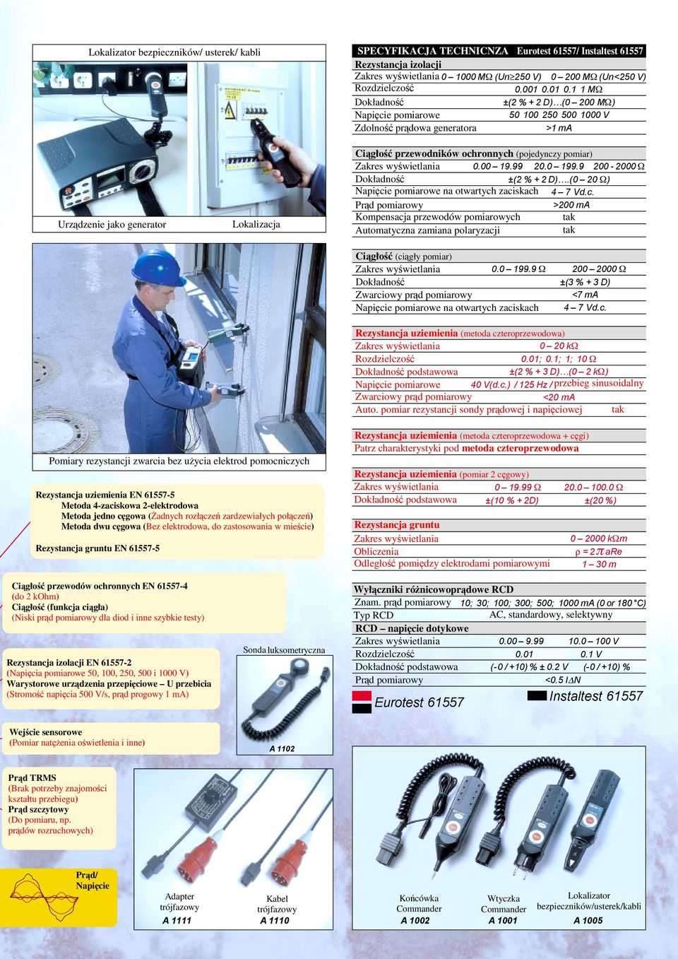 pomiar) 0.00 19.99 20.0 199.9 200-2000 Ω ±(2 % + 2 D).(0 20 Ω) Napięcie pomiarowe na otwartych zaciskach 4 7 Vd.c. Prąd pomiarowy >200 m Kompensacja przewodów pomiarowych utomatyczna zamiana polaryzacji Ciągłość (ciągły pomiar) 0.