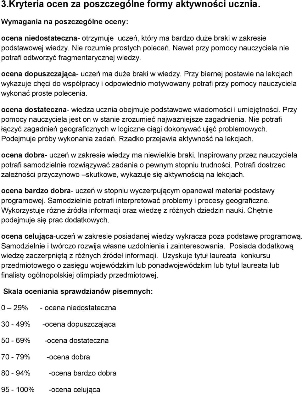 Przy biernej postawie na lekcjach wykazuje chęci do współpracy i odpowiednio motywowany potrafi przy pomocy nauczyciela wykonać proste polecenia.