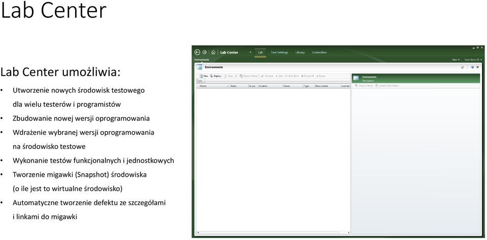 środowisko testowe Wykonanie testów funkcjonalnych i jednostkowych Tworzenie migawki (Snapshot)