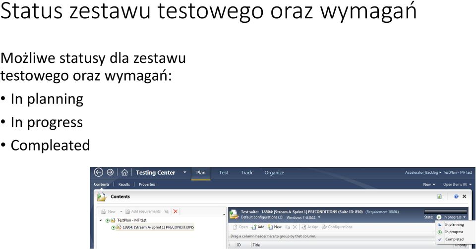 zestawu testowego oraz