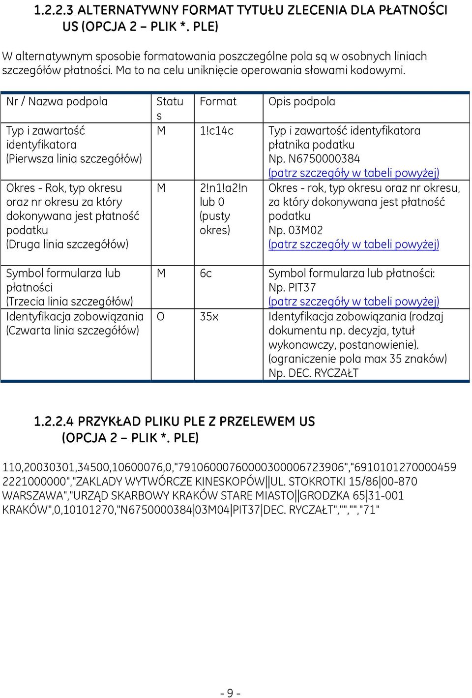 Nr / Nazwa podpola Typ i zawartość identyfikatora (Pierwsza linia szczegółów) Okres - Rok, typ okresu oraz nr okresu za który dokonywana jest płatność podatku (Druga linia szczegółów) Symbol