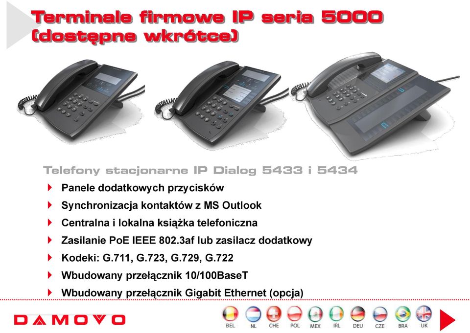 lokalna książka telefoniczna Zasilanie PoE IEEE 802.3af lub zasilacz dodatkowy Kodeki: G.