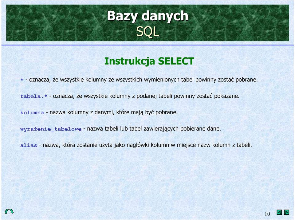 p kolumna - nazwa kolumny z danymi, które maj+ by/ pobrane.