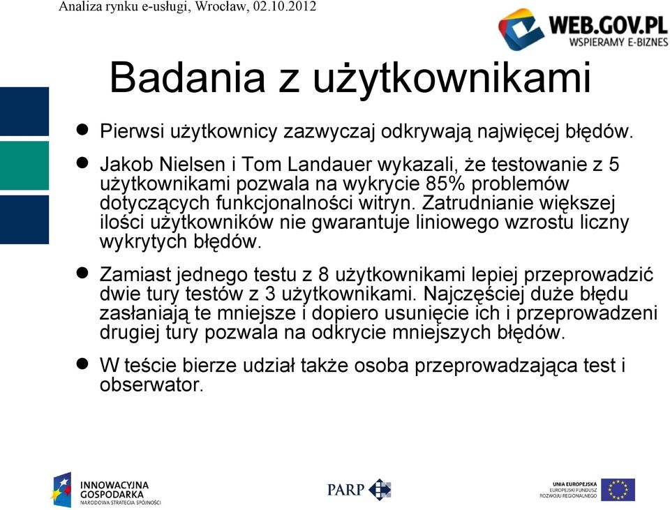 Zatrudnianie większej ilości użytkowników nie gwarantuje liniowego wzrostu liczny wykrytych błędów.