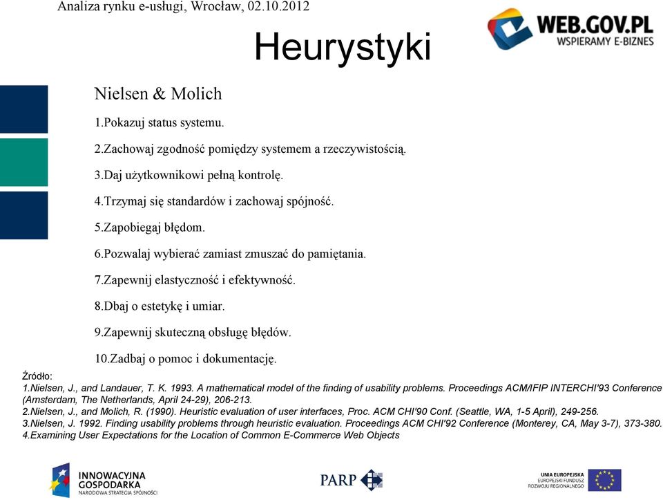 Zadbaj o pomoc i dokumentację. Źródło: 1.Nielsen, J., and Landauer, T. K. 1993. A mathematical model of the finding of usability problems.