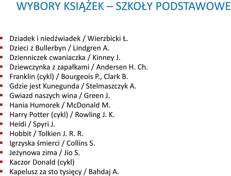 Gdzie jest Kunegunda / Stelmaszczyk A. Gwiazd naszych wina / Green J. Hania Humorek / McDonald M.
