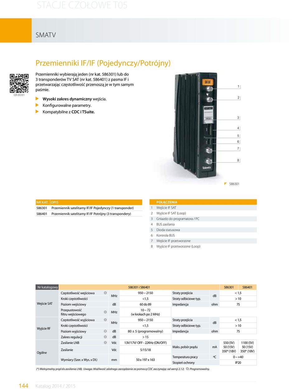 4 5 6 7 8 z 5860 5860 Przemiennik satelitarny IF/IF Pojedynczy ( transponder) 58640 Przemiennik satelitarny IF/IF Potrójny ( transpondery) Wejście IF SAT Wyjście IF SAT (Loop) Gniazdo do programatora