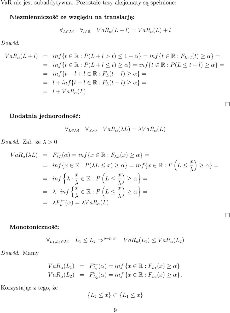 V ar α (L) Dodatnia jednorodno± : Dowód. Zaª.