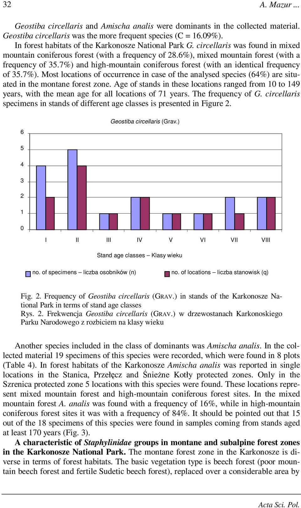 7%) and high-mountain coniferous forest (with an identical frequency of 35.7%). Most locations of occurrence in case of the analysed species (64%) are situated in the montane forest zone.