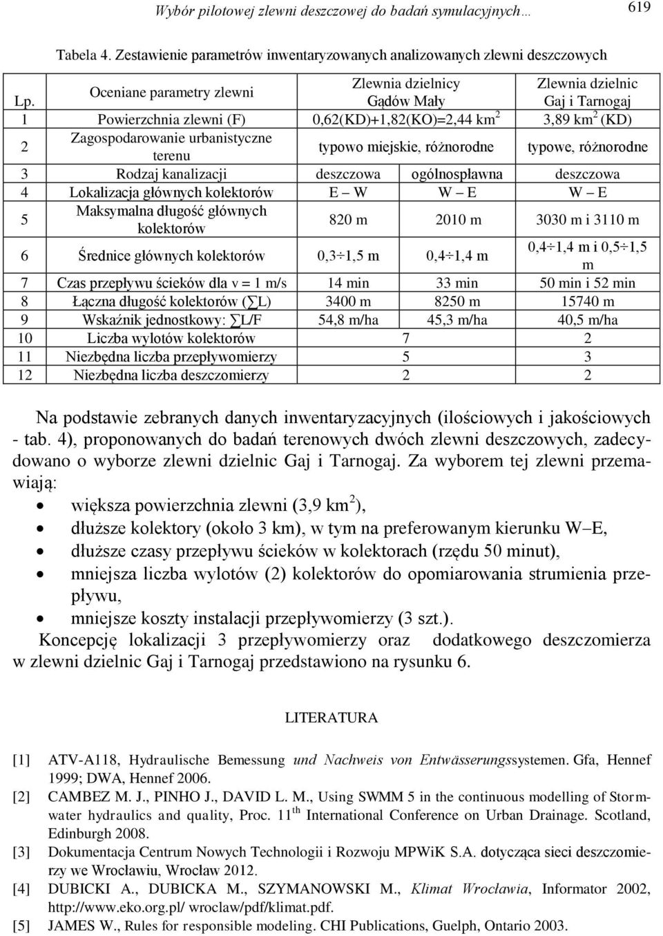 Gądów Mały Gaj i Tarnogaj 1 Powierzchnia zlewni (F) 0,62(KD)+1,82(KO)=2,44 km 2 3,89 km 2 (KD) 2 Zagospodarowanie urbanistyczne terenu typowo miejskie, różnorodne typowe, różnorodne 3 Rodzaj