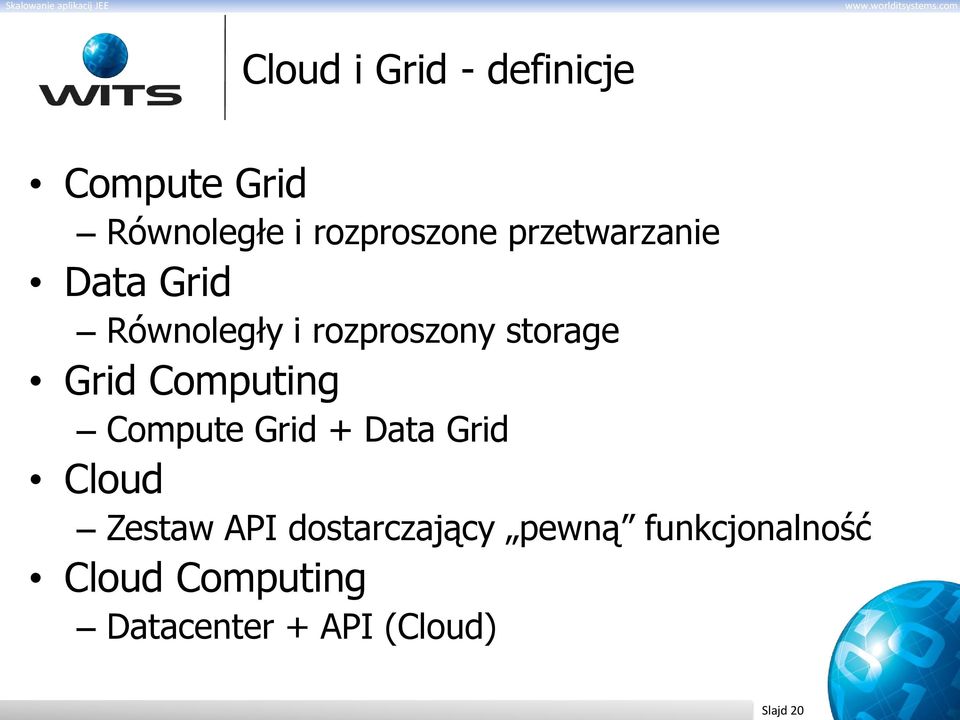 Computing Compute Grid + Data Grid Cloud Zestaw API dostarczający
