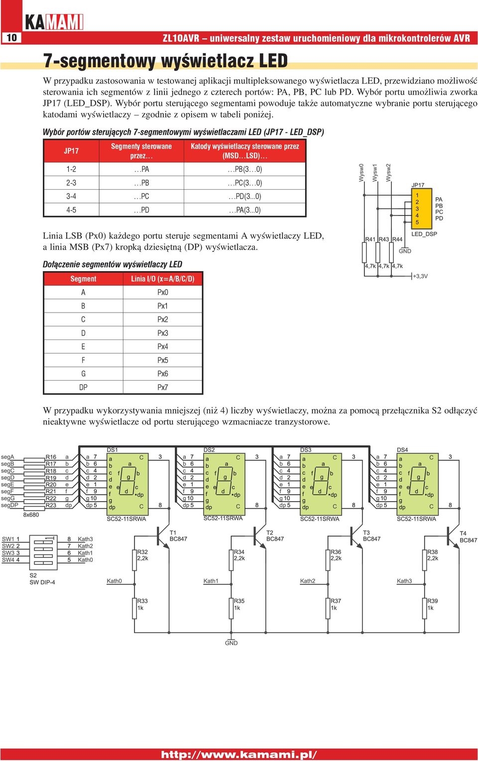 Wybór portu sterującego segmentami powoduje także automatyczne wybranie portu sterującego katodami wyświetlaczy zgodnie z opisem w tabeli poniżej.