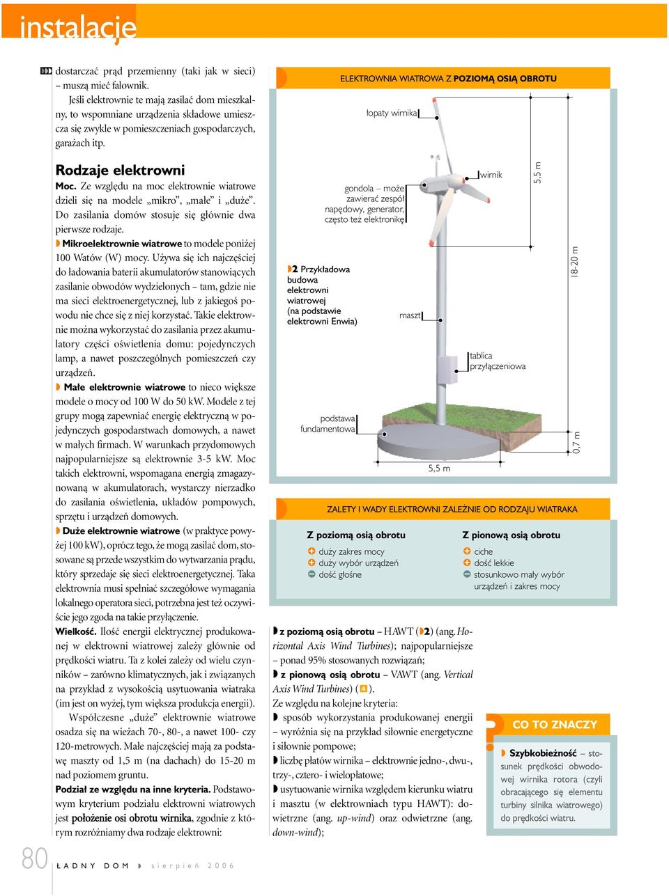 ELEKTROWNIA WIATROWA Z POZIOMĄ OSIĄ OBROTU łopaty wirnika 80 Rodzaje elektrowni Moc. Ze względu na moc elektrownie wiatrowe dzieli się na modele mikro, małe i duże.