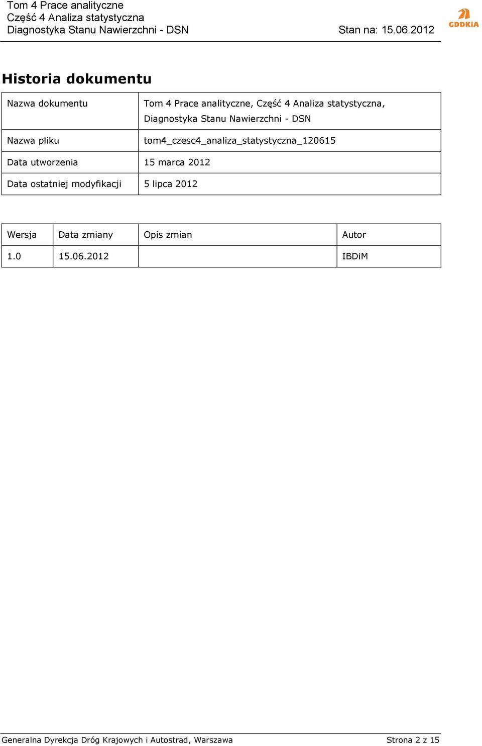 marca 2012 Data ostatniej modyfikacji 5 lipca 2012 Wersja Data zmiany Opis zmian Autor