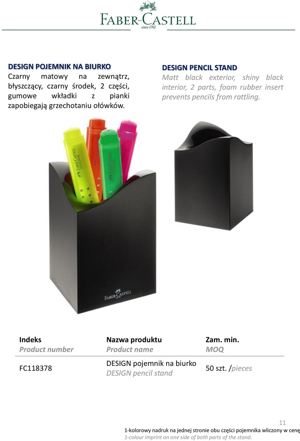 DESIGN PENCIL STAND Matt black exterior, shiny black interior, 2 parts, foam rubber insert prevents pencils from