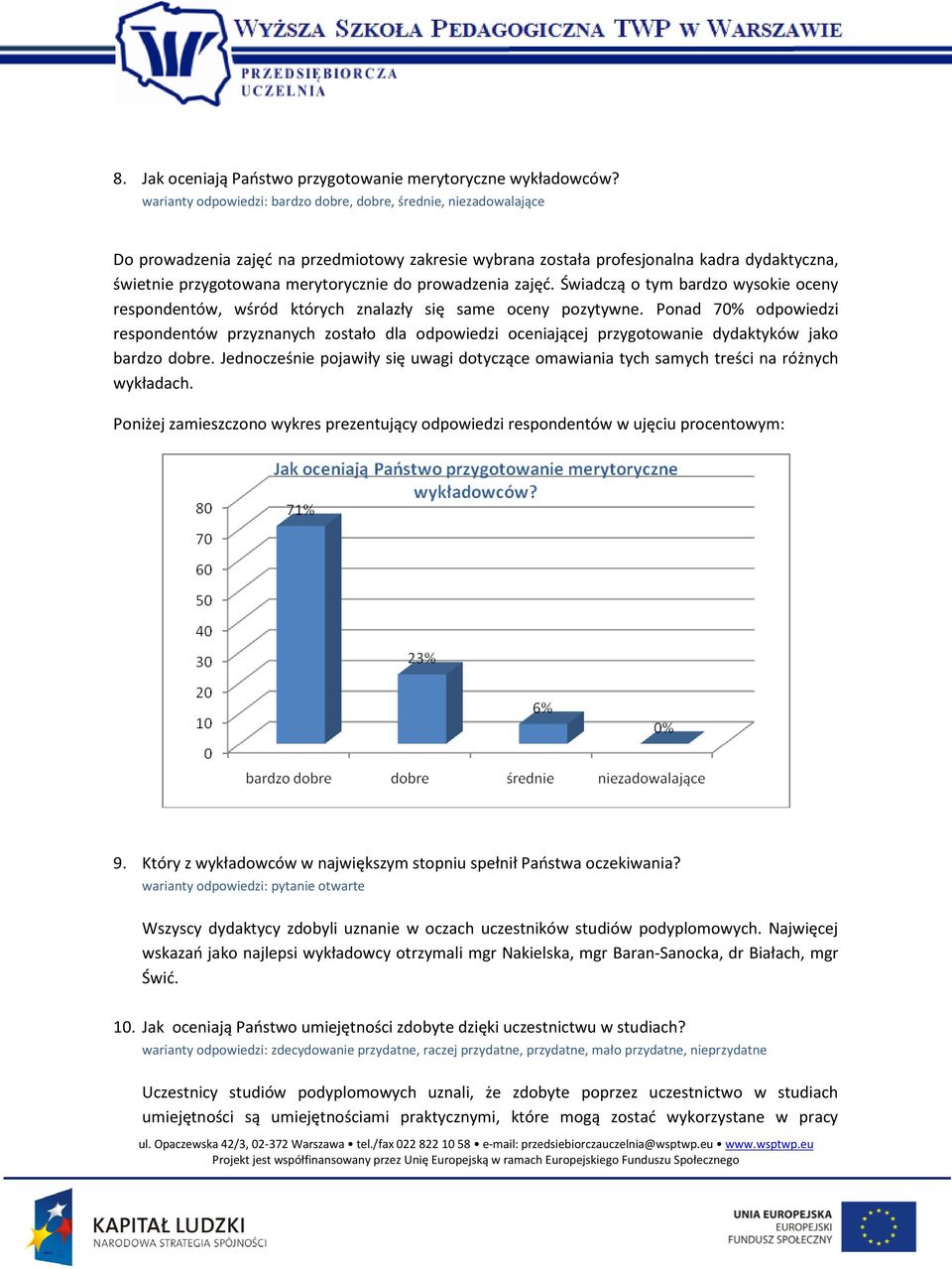 do prowadzenia zajęd. Świadczą o tym bardzo wysokie oceny respondentów, wśród których znalazły się same oceny pozytywne.