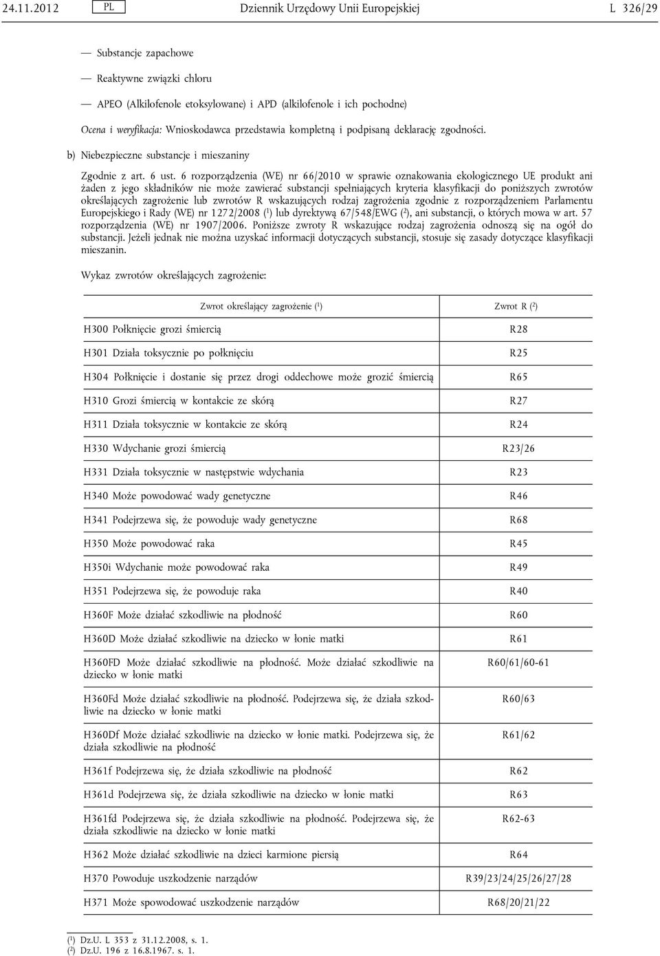 przedstawia kompletną i podpisaną deklarację zgodności. b) Niebezpieczne substancje i mieszaniny Zgodnie z art. 6 ust.