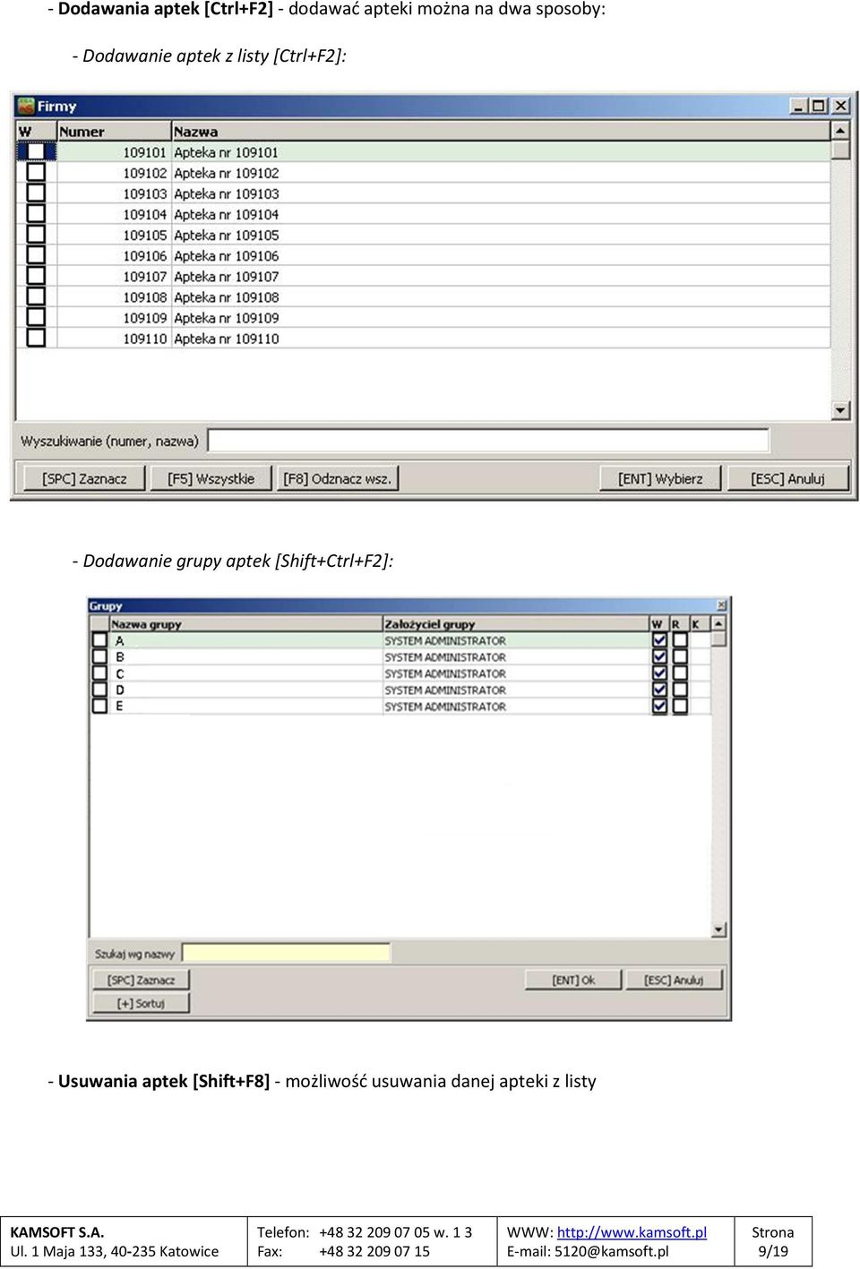Dodawanie grupy aptek [Shift+Ctrl+F2]: - Usuwania
