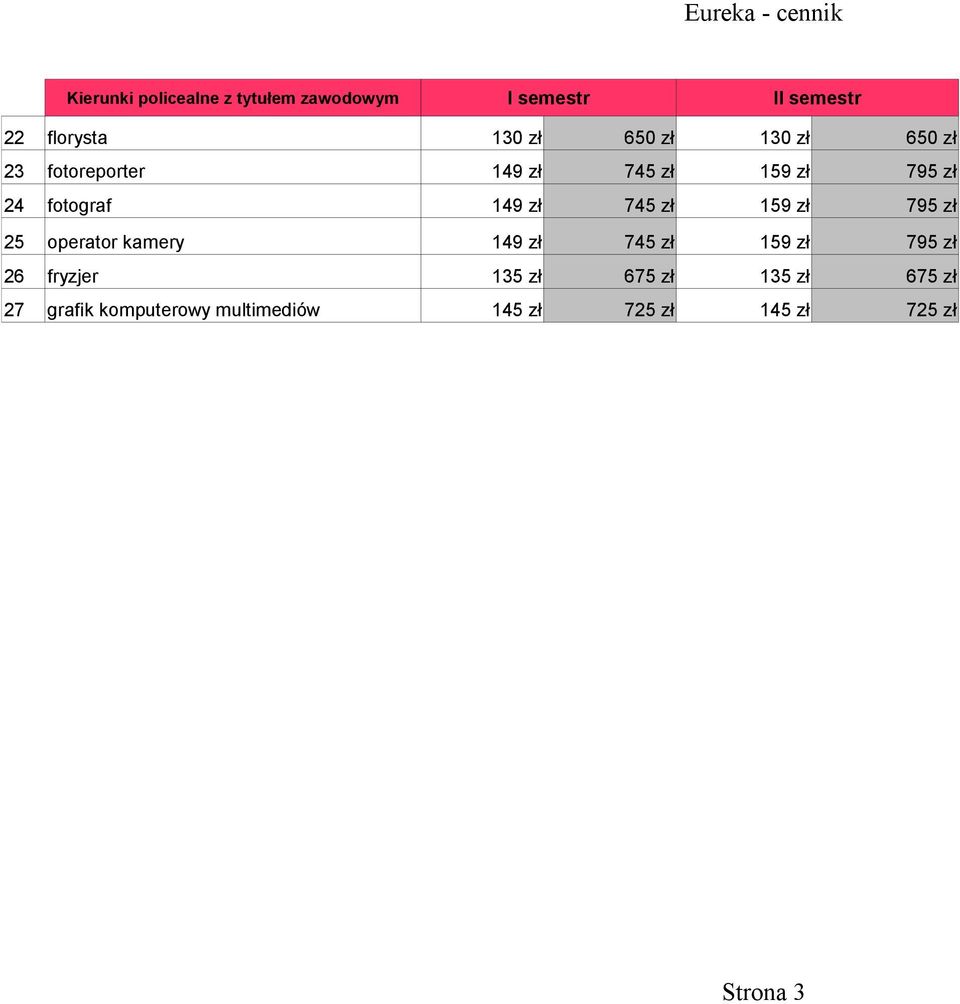 zł 159 zł 795 zł 25 operator kamery 149 zł 745 zł 159 zł 795 zł 26 fryzjer 135 zł 675