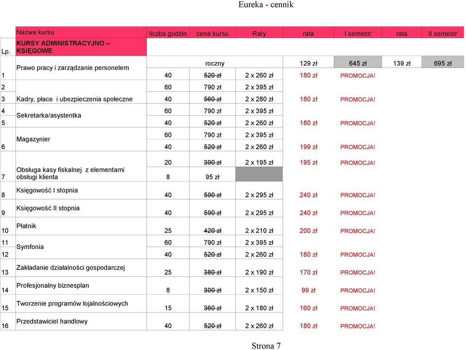 7 8 9 Obsługa kasy fiskalnej z elementami obsługi klienta Księgowość I stopnia Księgowość II stopnia 20 390 zł 2 x 195 zł 195 zł PROMOCJA! 8 95 zł 40 590 zł 2 x 295 zł 240 zł PROMOCJA!