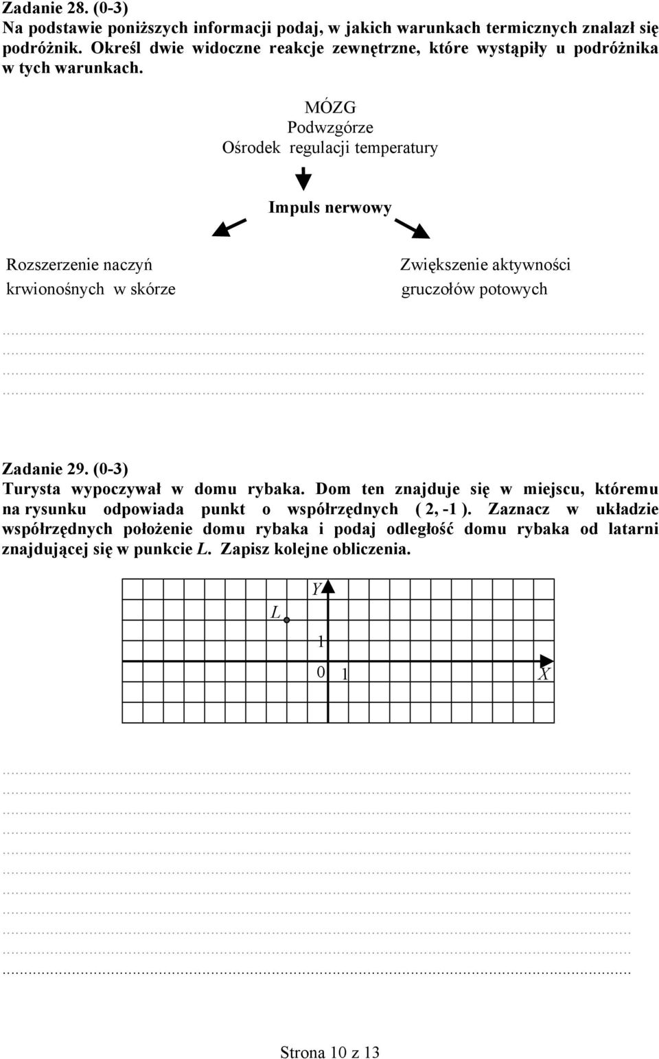 MÓZG Podwzgórze Ośrodek regulacji temperatury Impuls nerwowy Rozszerzenie naczyń krwionośnych w skórze Zwiększenie aktywności gruczołów potowych............ Zadanie 29.