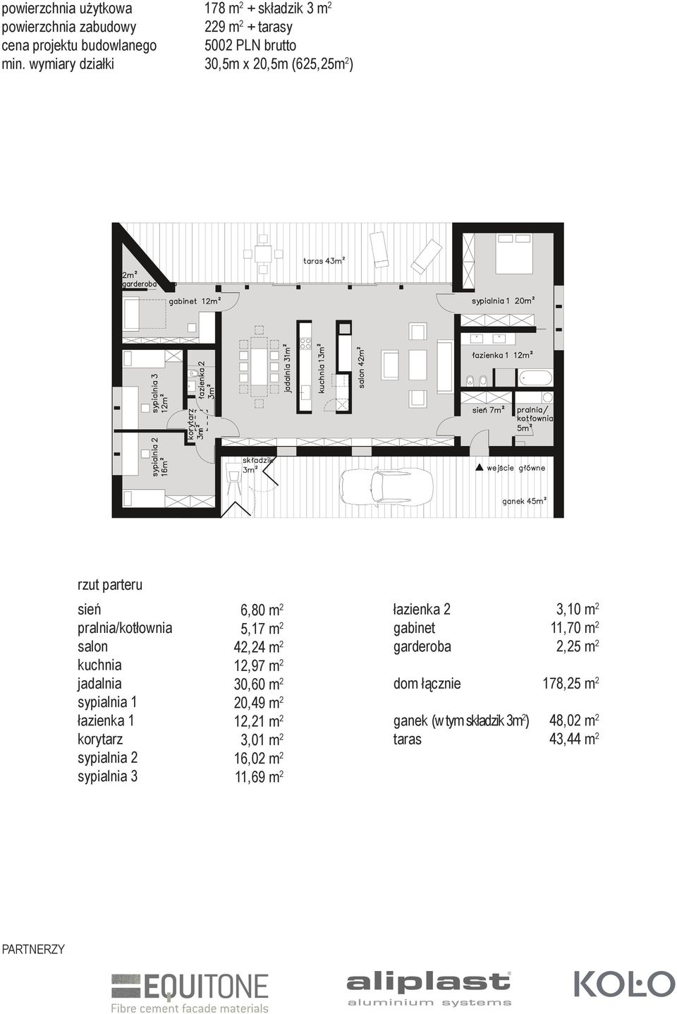 pralnia/kotłownia salon kuchnia jadalnia sypialnia 1 łazienka 1 sypialnia 2 sypialnia 3 6,80 m 2 5,17 m 2 42,24 m 2 12,97 m 2