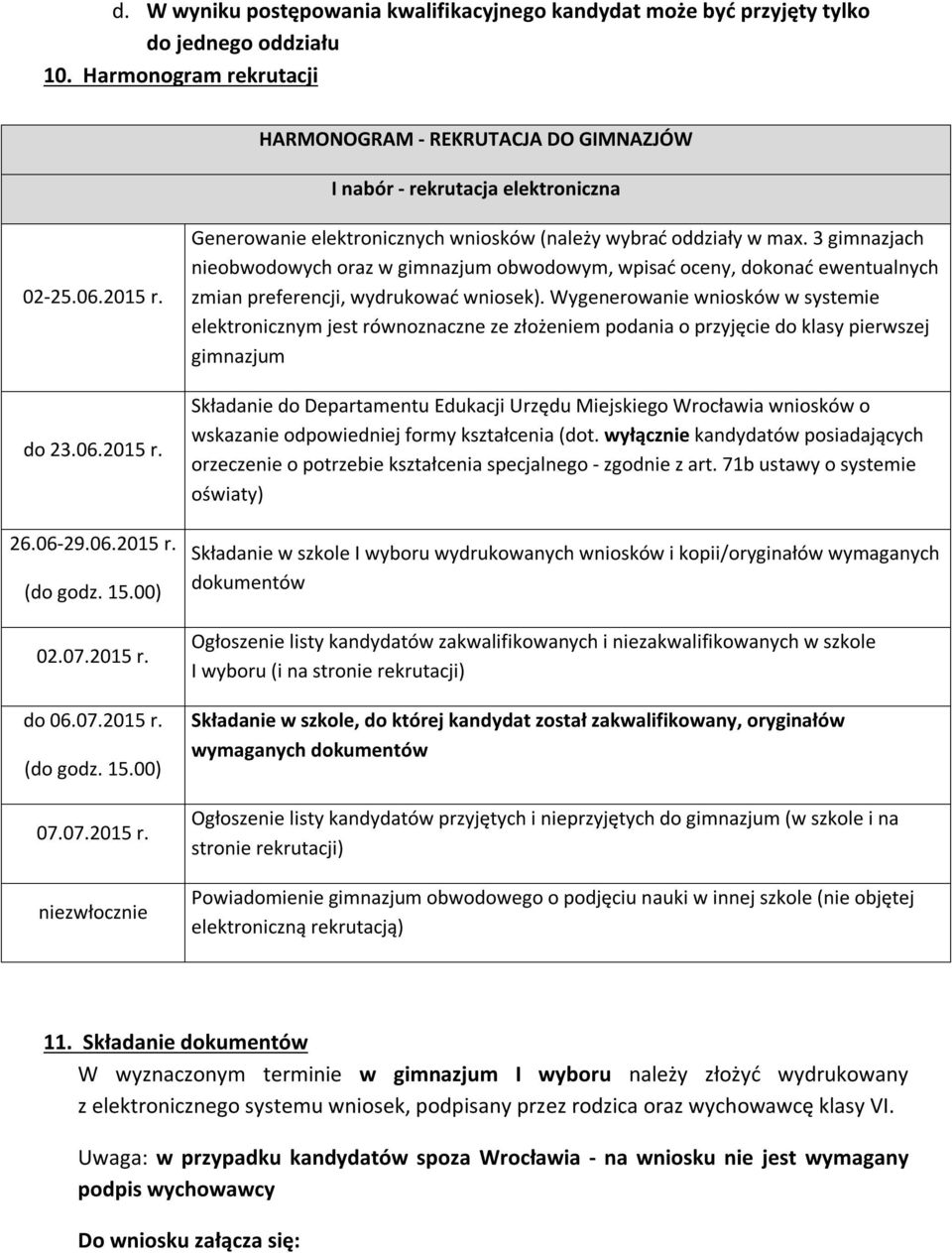 07.2015 r. niezwłocznie Generowanie elektronicznych wniosków (należy wybrać oddziały w max.