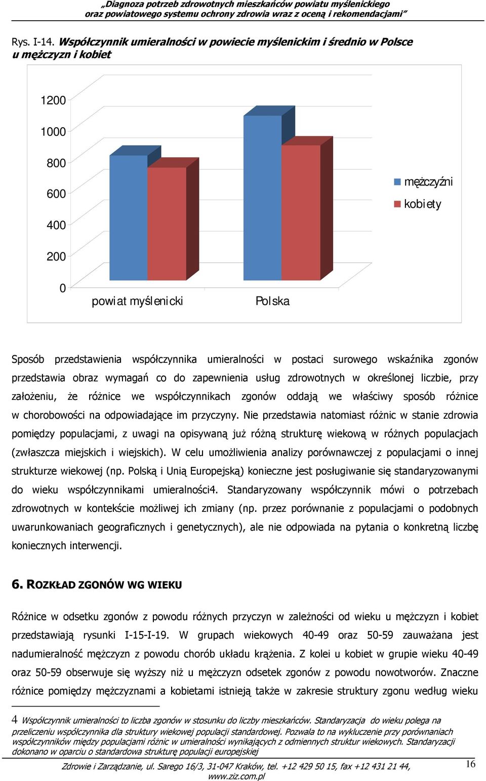 umieralności w postaci surowego wskaźnika zgonów przedstawia obraz wymagań co do zapewnienia usług zdrowotnych w określonej liczbie, przy załoŝeniu, Ŝe róŝnice we współczynnikach zgonów oddają we