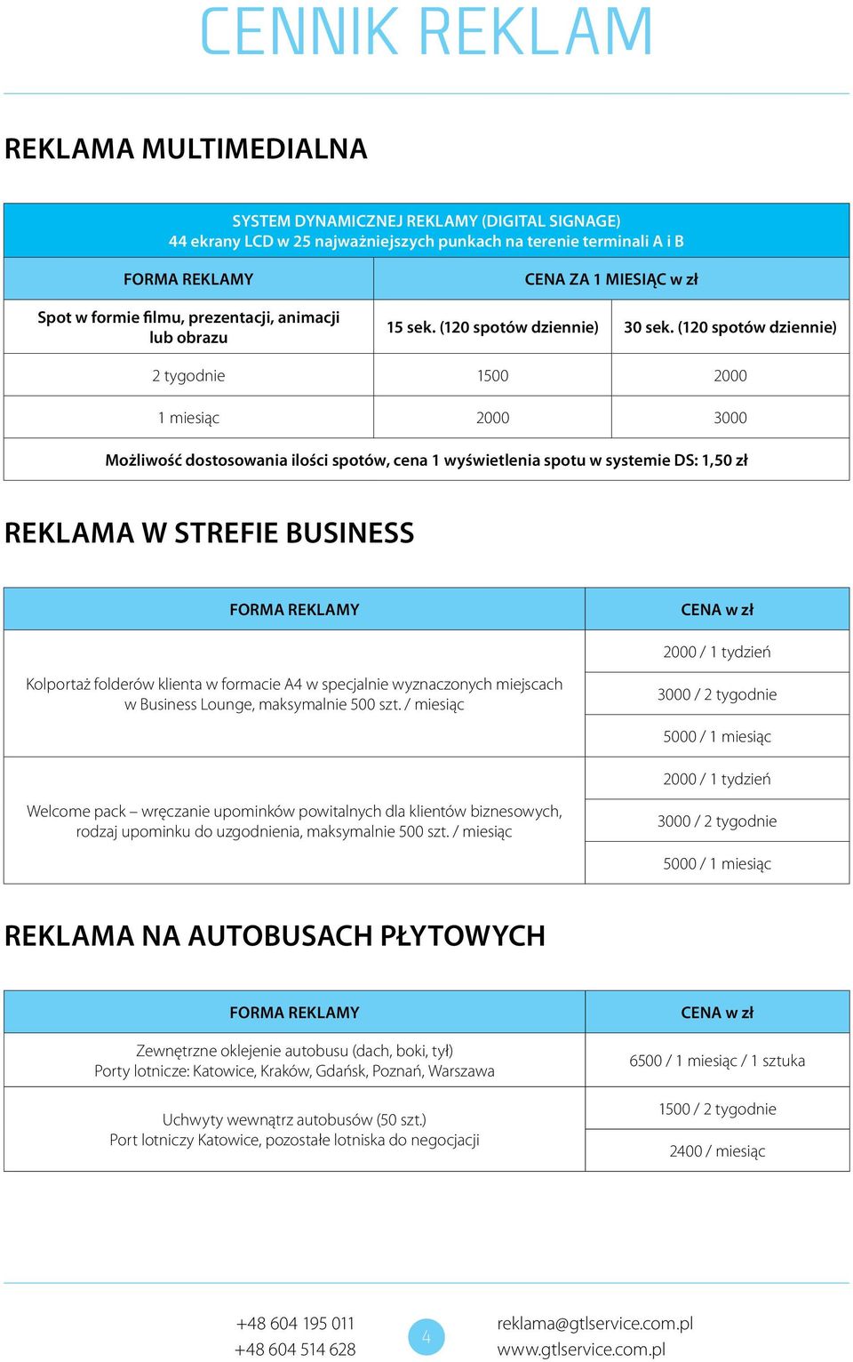(120 spotów dziennie) 2 tygodnie 1500 2000 1 miesiąc 2000 3000 Możliwość dostosowania ilości spotów, cena 1 wyświetlenia spotu w systemie DS: 1,50 zł REKLAMA W STREFIE BUSINESS CENA w zł 2000 / 1