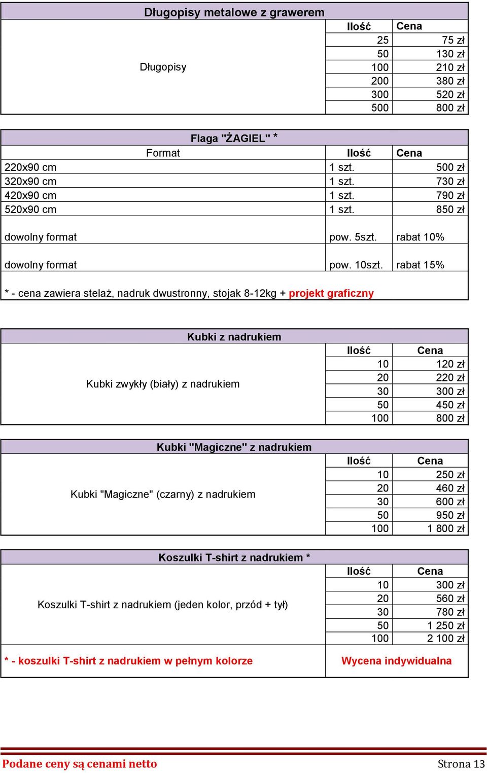 rabat 15% * - cena zawiera stelaż, nadruk dwustronny, stojak 8-12kg + projekt graficzny Kubki z nadrukiem Kubki zwykły (biały) z nadrukiem Kubki "Magiczne" z nadrukiem Kubki "Magiczne" (czarny) z