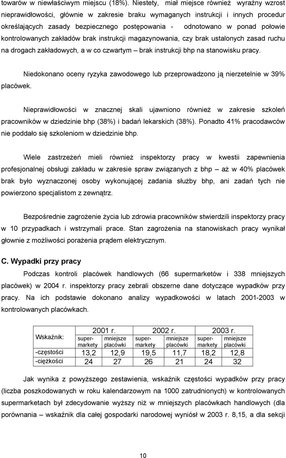 połowie kontrolowanych zakładów brak instrukcji magazynowania, czy brak ustalonych zasad ruchu na drogach zakładowych, a w co czwartym brak instrukcji bhp na stanowisku pracy.