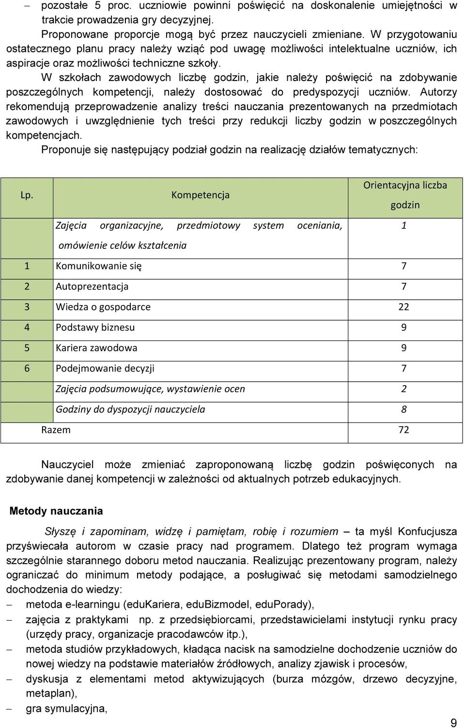 W szkołach zawodowych liczbę godzin, jakie należy poświęcić na zdobywanie poszczególnych kompetencji, należy dostosować do predyspozycji uczniów.