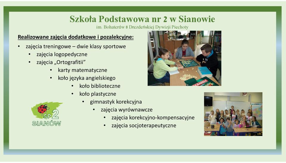 języka angielskiego koło biblioteczne koło plastyczne gimnastyk korekcyjna