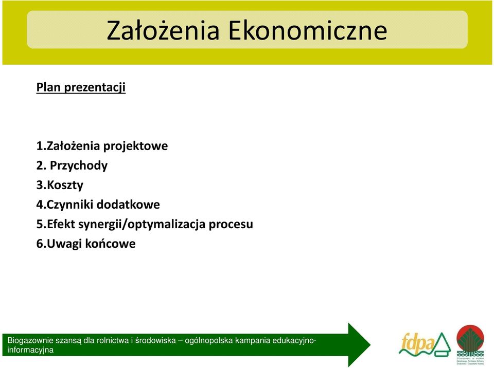 Koszty 4.Czynniki dodatkowe 5.