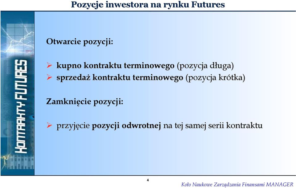 kontraktu terminowego (pozycja krótka) Zamknięcie