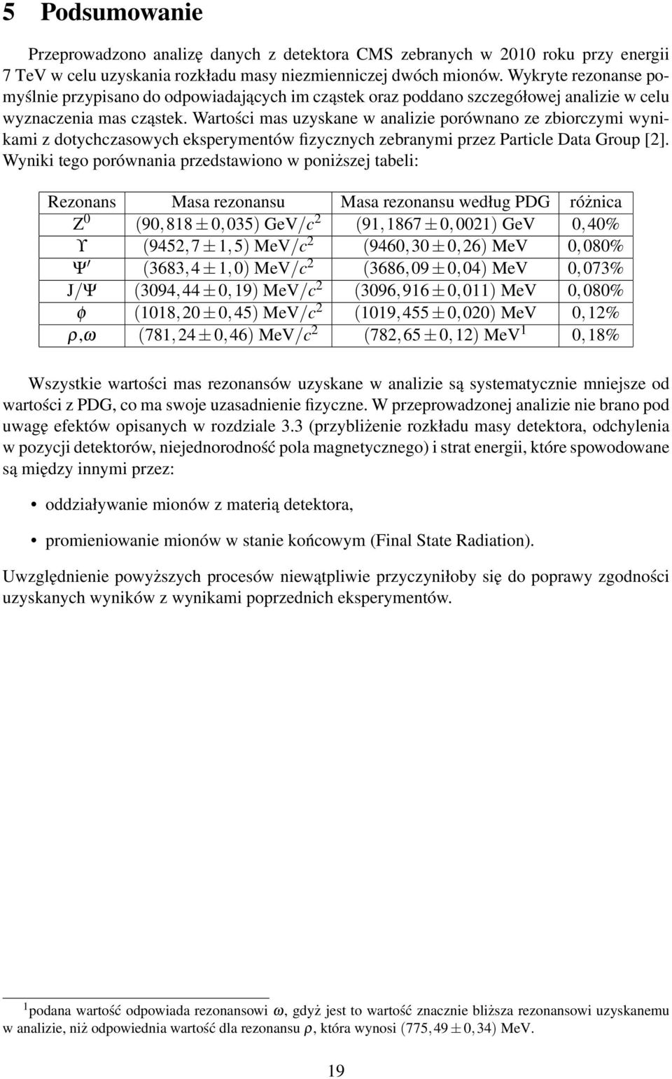 Wartości mas uzyskane w analizie porównano ze zbiorczymi wynikami z dotychczasowych eksperymentów fizycznych zebranymi przez Particle Data Group [].