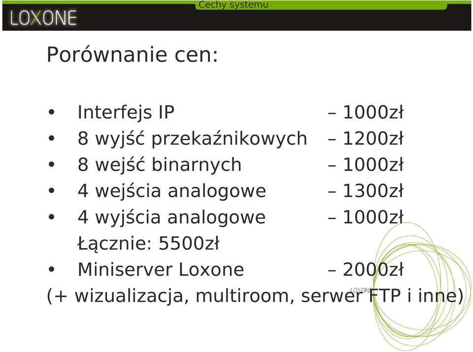 analogowe 1300zł 4 wyjścia analogowe 1000zł Łącznie: 5500zł