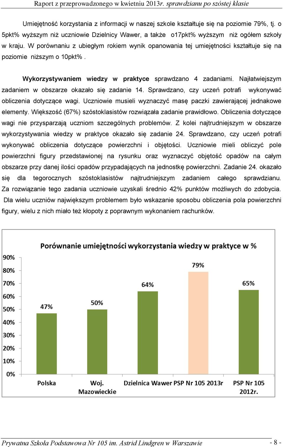 Najłatwiejszym zadaniem w obszarze okazało się zadanie 14. Sprawdzano, czy uczeń potrafi wykonywać obliczenia dotyczące wagi. Uczniowie musieli wyznaczyć masę paczki zawierającej jednakowe elementy.