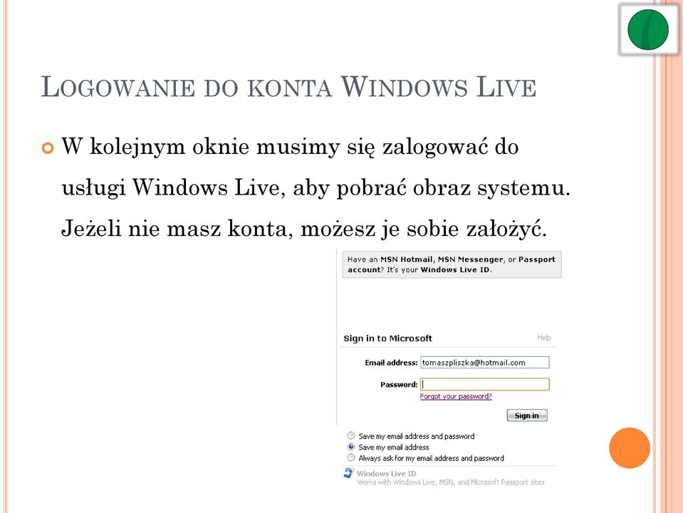 usługi Windows Live, aby pobrać obraz