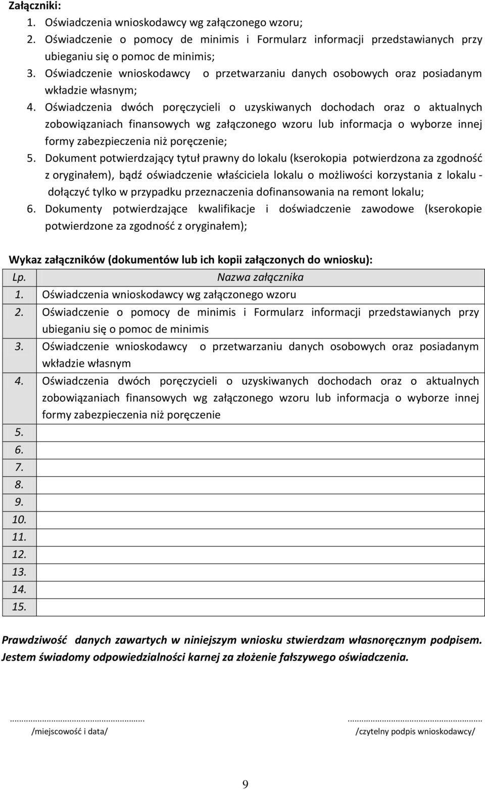 Oświadczenia dwóch poręczycieli o uzyskiwanych dochodach oraz o aktualnych zobowiązaniach finansowych wg załączonego wzoru lub informacja o wyborze innej formy zabezpieczenia niż poręczenie; 5.