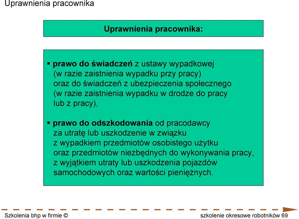 pracodawcy za utratę lub uszkodzenie w związku z wypadkiem przedmiotów osobistego użytku oraz przedmiotów niezbędnych do wykonywania