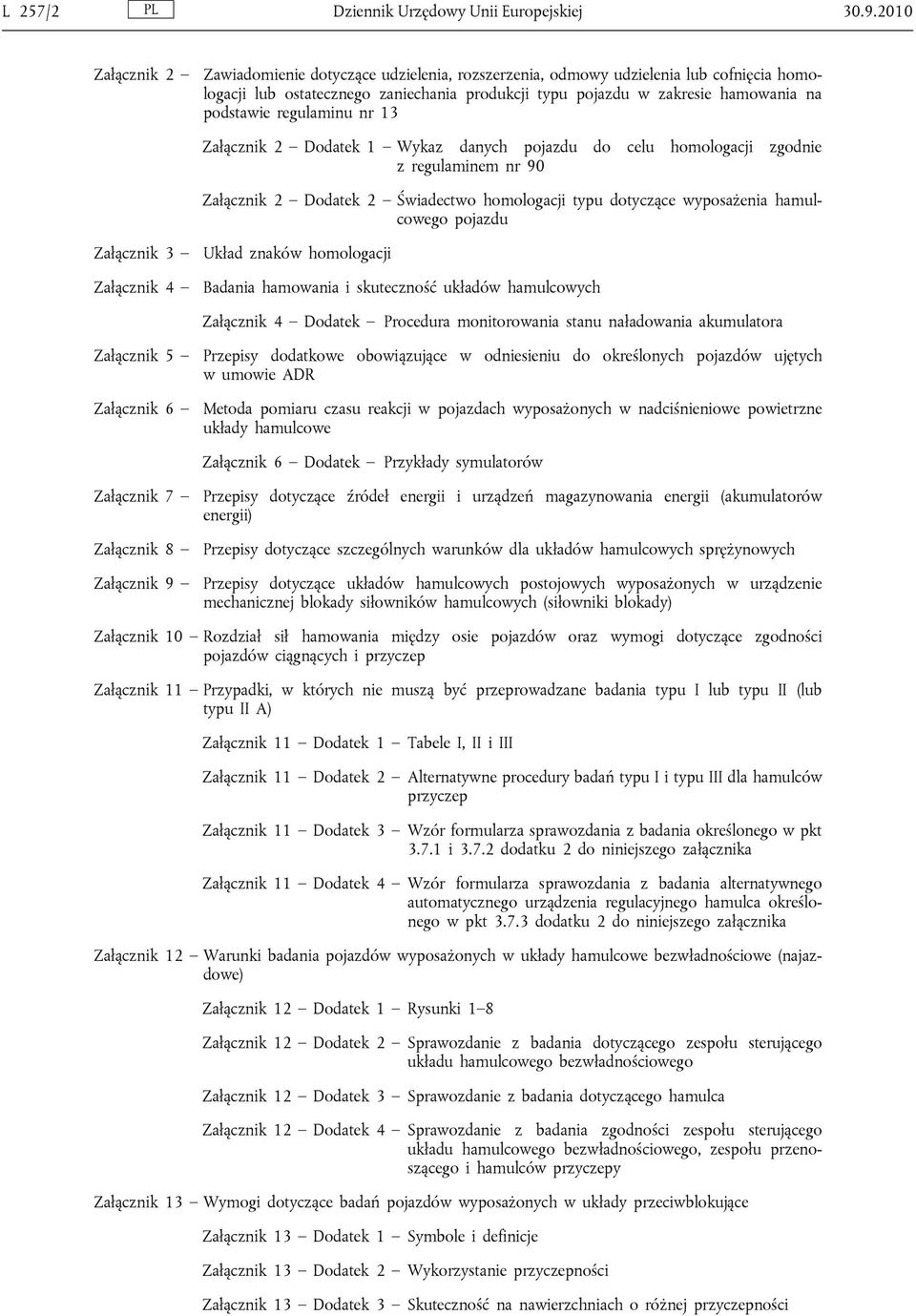 regulaminu nr 13 Załącznik 2 Dodatek 1 Wykaz danych pojazdu do celu homologacji zgodnie z regulaminem nr 90 Załącznik 2 Dodatek 2 Świadectwo homologacji typu dotyczące wyposażenia hamulcowego pojazdu