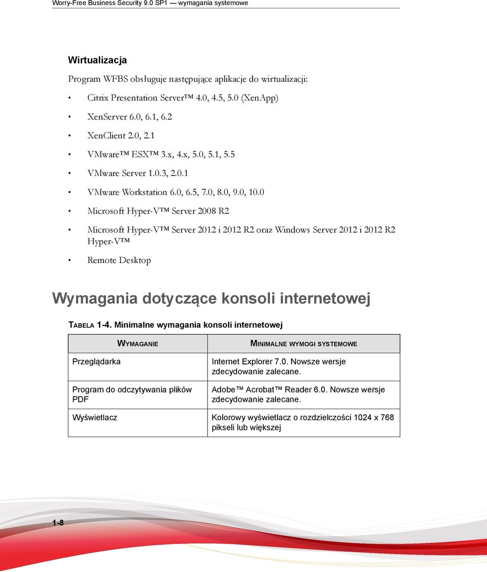 0 Microsoft Hyper-V Server 2008 R2 Microsoft Hyper-V Server 2012 i 2012 R2 oraz Windows Server 2012 i 2012 R2 Hyper-V Remote Desktop Wymagania dotyczące konsoli internetowej TABELA 1-4.