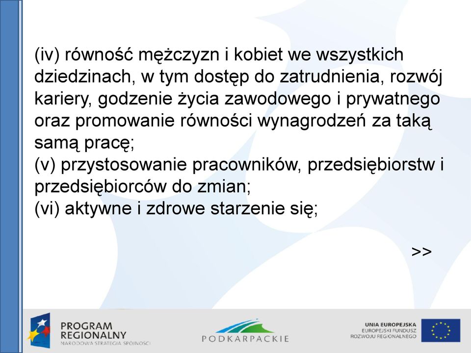 promowanie równości wynagrodzeń za taką samą pracę; (v) przystosowanie