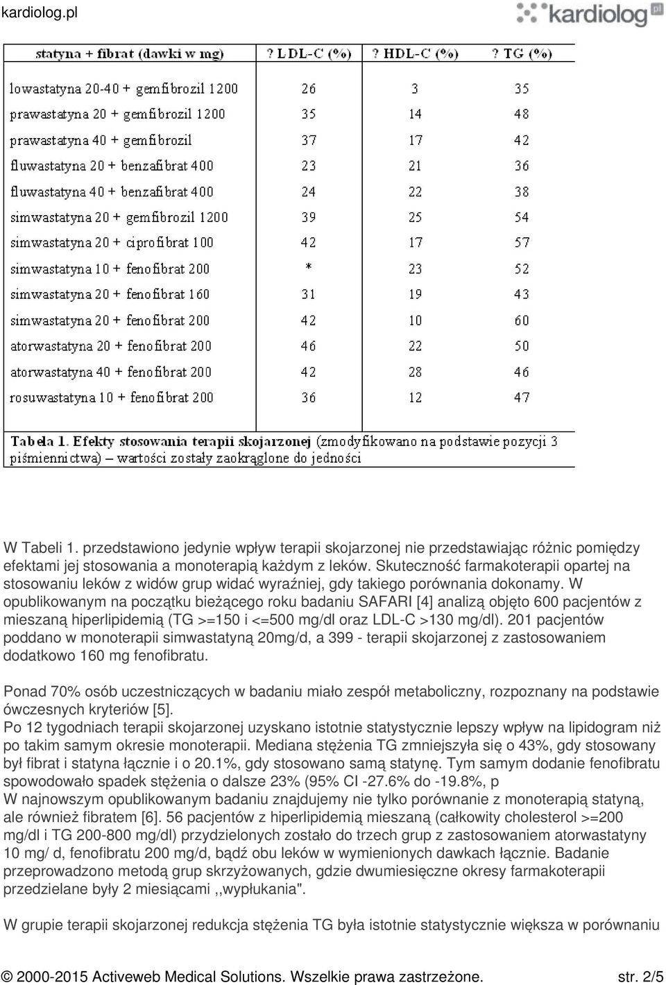 W opublikowanym na początku bieżącego roku badaniu SAFARI [4] analizą objęto 600 pacjentów z mieszaną hiperlipidemią (TG >=150 i <=500 mg/dl oraz LDL-C >130 mg/dl).